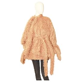 Roland Mouret-Roland Mouret Albertin beige oversized style faux fur tie detailed coat XS-Beige