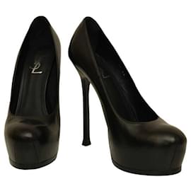 Yves Saint Laurent-Yves Saint Laurent YSL Tribute Black Leather Round toe Platform Heels Pumps 40-Black
