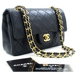 CHANEL NAVY Patta classica foderata 9"Borsa a tracolla con catena Pelle di agnello Blu navy
