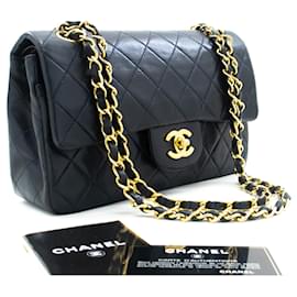 Chanel-CHANEL NAVY Classic lined Flap 9" Chain Shoulder Bag Lambskin-Navy blue