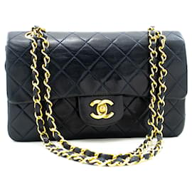 Chanel-CHANEL NAVY Classic lined Flap 9" Chain Shoulder Bag Lambskin-Navy blue