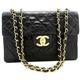 Chanel-CHANEL Classic Large 13" Flap Chain Shoulder Bag Black Lambskin-Black