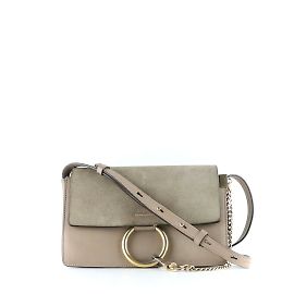 CHLOÉ - Bolsa de ombro Faye em couro cinza liso e camurça Cinza