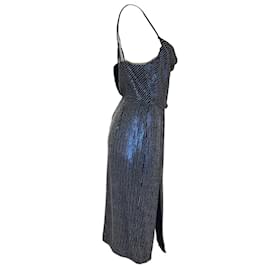 Autre Marque-Haney Navy Blue / Silver Bead and Sequin Embellished Dress-Blue