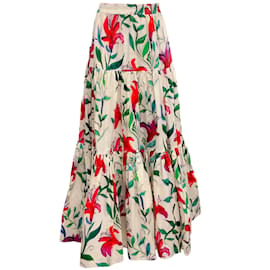Autre Marque-La linedJ Ivory Floral Big Skirt Tiered Maxi Skirt-Cream