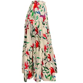 Autre Marque-La linedJ Ivory Floral Big Skirt Tiered Maxi Skirt-Cream