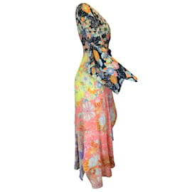Autre Marque-Peter Pilotto - Robe longue demi-enveloppe en crêpe imprimée multicolore-Multicolore