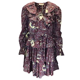 Autre Marque-Ulla Johnson - Mini-robe bordeaux à volants et imprimé héliotrope Lola multicolore-Bordeaux