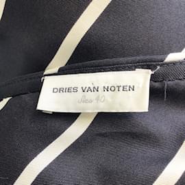 Dries Van Noten-Seca van Noten Negro / Vestido de seda sin mangas de rayas blancas-Negro