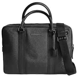 Burberry-Burberry Business shoulder bag in black leather-Black
