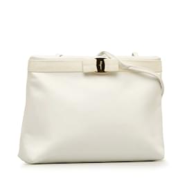 Salvatore Ferragamo-Leather Vara Bow Crossbody Bag D-21 8065-White