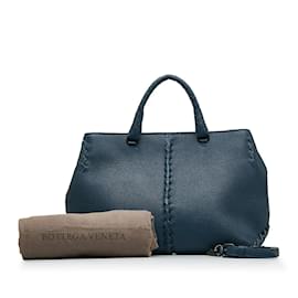 Bottega Veneta-Intrecciato Trim Leather Tote Bag-Blue