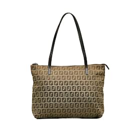 Fendi-Zucchino Canvas Tote Bag 8BH022-Brown