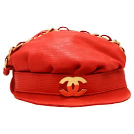Chanel-Chapéu de couro Chanel jornaleiro-Vermelho