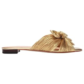 Loeffler Randall-Daphne Knot Flat Sandals in Gold Fabric-Golden,Metallic