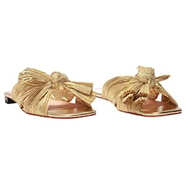 Loeffler Randall-Daphne Knot Flat Sandals in Gold Fabric-Golden,Metallic