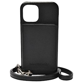 Balenciaga-iPhone 11 Pro Max Bag Mini aus schwarzem genarbtem Leder-Schwarz