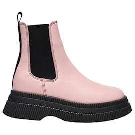Ganni-Creepers Ankle Boots in Pink Leather-Pink
