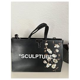 Off White-Sculpture floral print black leather bag-Schwarz