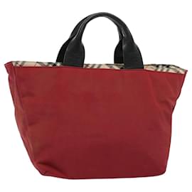 Burberry-BURBERRY Nova Check Blue Label Tote Bag Nylon Red Auth bs9767-Red