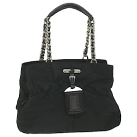 Prada-PRADA Bolsa de Ombro com Corrente Nylon Preto Auth ep2330-Preto