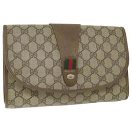 Gucci-GUCCI GG Supreme Web Sherry Line Clutch Bag Beige Rot 89 01 030 Auth ki3749-Rot,Beige