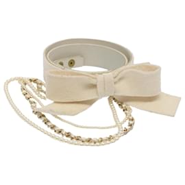 Chanel-CHANEL Pearl Belt Wool 80/32 37.4"" White CC Auth bs9177-White