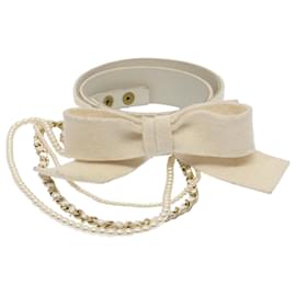 Chanel-CHANEL Pearl Belt Wool 80/32 37.4"" White CC Auth bs9177-White