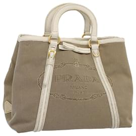 Prada-PRADA Hand Bag Canvas Beige Auth yk9362-Beige
