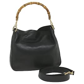 Gucci-GUCCI Bamboo Shoulder Bag Leather 2way Black 001 1638 Auth bs9938-Black