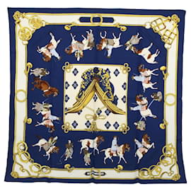 Hermès-HERMES CARRE 90 Bufanda de equitación japonesa de seda azul marino Auth ar10773-Azul marino