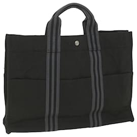 Hermès-HERMES Fourre Tout MM Hand Bag Canvas Black Auth bs10054-Black