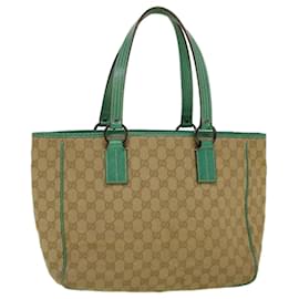 Gucci-GUCCI GG Canvas Tote Bag Beige Turquoise Blue 113017 auth 59245-Beige,Other