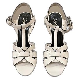 Yves Saint Laurent Tribute Sandalen weiß Leder 37 Weiß