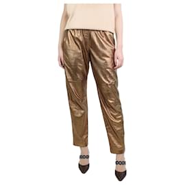 Isabel Marant-Brown metallic leather straight-leg pants - size UK 14-Brown