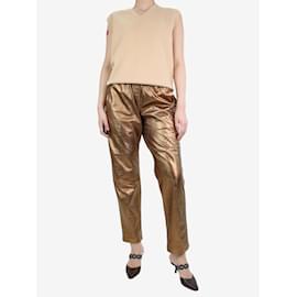Isabel Marant-Brown metallic leather straight-leg pants - size UK 14-Brown