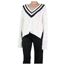 G. Kero-g. White contrast trim cable knit jumper - size S-White