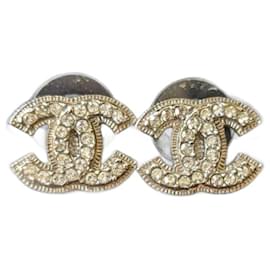 Chanel-CC A13V Logo Classic Timeless Crystal SHW CocoMark Earrings Box-Silvery