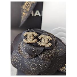 Chanel-CC A13V Logo Classic Timeless Crystal SHW CocoMark Earrings Box-Silvery