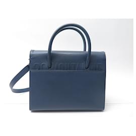 Christian Dior-SAC A MAIN CHRISTIAN DIOR ST HONORE LARGE EN CUIR GRAINE LEATHER HAND BAG-Bleu