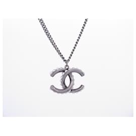 Chanel-NEW CHANEL NECKLACE CC LOGO PENDANT METAL BEADS RUTHENIUM NECKLACE-Silvery