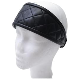 Chanel-VINTAGE CHANEL HEADBAND IN BLACK QUILTED LEATHER T 56 CM LEATHER HEAD BAND-Black