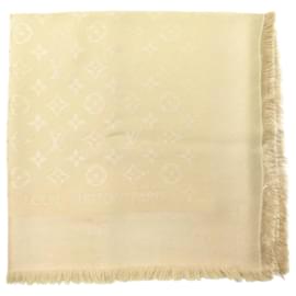 Louis Vuitton-Louis Vuitton Monogram shawl 140CM IN SILK WOOL BEIGE WOOL SILK SHAWL-Beige