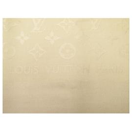 Louis Vuitton-CHALE LOUIS VUITTON MONOGRAM 140CM EN SOIE LAINE BEIGE WOOL SILK SHAWL-Beige