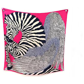 Hermès-NEUF CHALE HERMES ZEBRA PEGASUS ALICE SHIRLEY CHALE CACHEMIRE & SOIE SHAWL-Rose