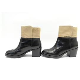 Chanel-CHANEL ANKLE BOOTS G31649 39.5 FOAL LEATHER + BOOTS BOX-Black