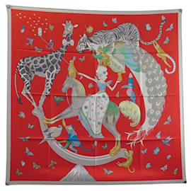 Hermès-NEW HERMES STORY H SCARF003875S RED SILK SQUARE 90 2022 NEW RED SILK SCARF-Red