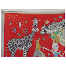 Hermès-NEW HERMES STORY H SCARF003875S RED SILK SQUARE 90 2022 NEW RED SILK SCARF-Red