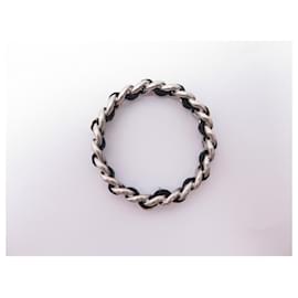 Chanel-CHANEL LOGO CC STRASS BRACELET 2013 VELVET INTERLACED CHAIN 26CM BANGLE STRAP-Silvery