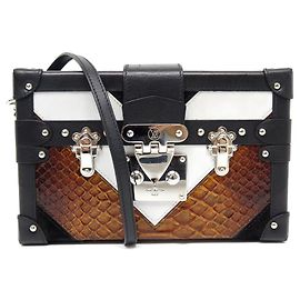 LOUIS VUITTON HANDTASCHE PETITE TRUNK PYTHON SPECIAL EDITION LEDER-CANVAS-TASCHE Braun